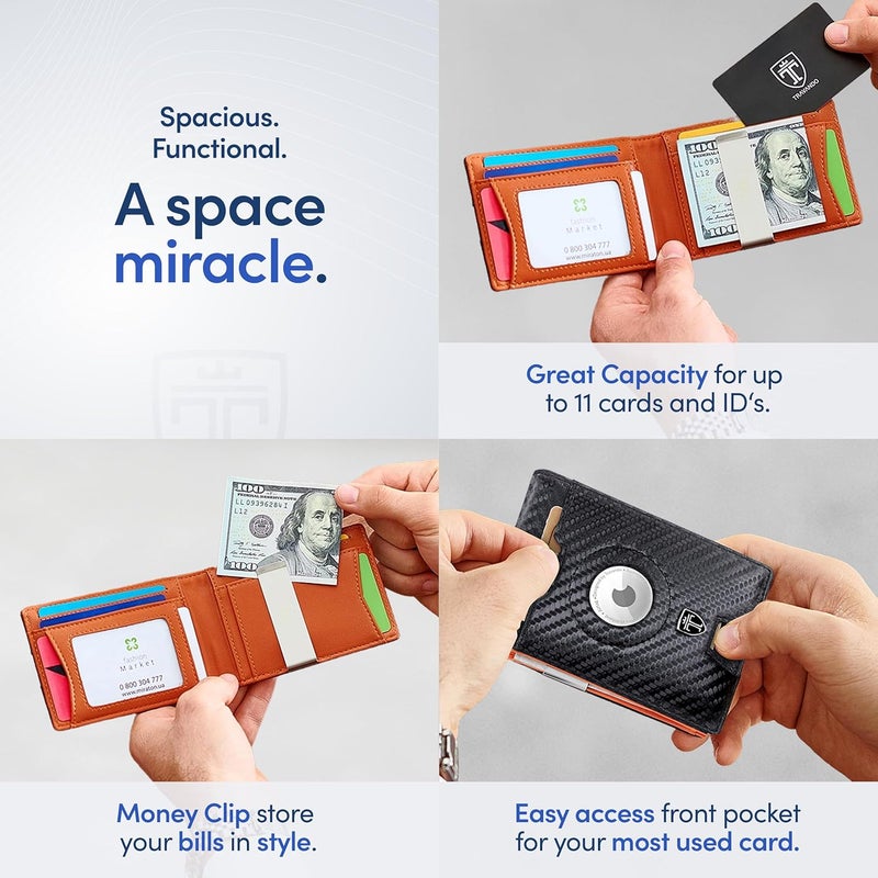TRAVANDO AirTag* Wallet Mens Wallet with Money Clip Air Tag Wallet Card Holder RFID Blocking Bifold Gifts for Men - Image 4
